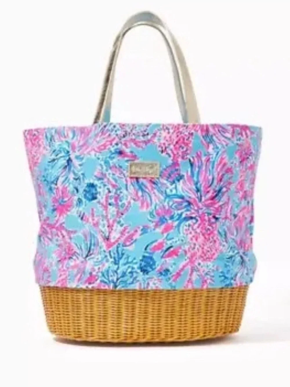 Lilly Pulitzer Canvas Wicker RARE Beach Tote Bag - Picture 9 of 15